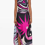 Margovil Printed Halter Tie Knot Backless Top and Irregular Hem Maxi Skirt Set