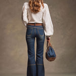 Retro Brown Double-stitched Navy Jeans