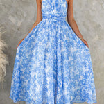 Bow Neck Halter Backless Floral Print Maxi Dress