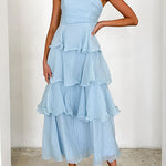 Margovil Strapless Empire Waist Ruffle Layered Maxi Dress