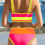 Color Contrast Patchwork Nylon Sporty 3 Piece Bikini Sets