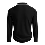 KZZ Men's Long Sleeve Polo Shirt Jacquard Fabric Collared Top