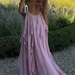Margovil Sleeveless Open Back Ruffle Trim Slit Maxi Dress