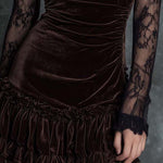 Chocolate velvet lace gothic pleated mini dress