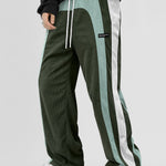 KZZ Men's Colorblock Letter Patched Drawstring Waist Corduroy Pants