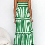 Margovil Spaghetti Strap Tiered Color Block Striped Maxi Dress