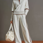 Retro Sporty Webbing Grey-white Half-zip Sweatshirt And Wide-leg Pants Set