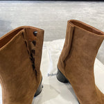 Genuine leather split-toe chunky heel mid-calf Martin boots