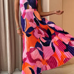 Margovil Halter Backless Cut Out Printed Maxi Pleated Dress