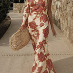 Margovil One Shoulder Long Sleeve Floral Print Maxi Dress