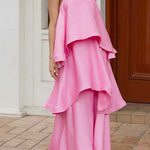Margovil Spaghetti Strap Ruffle Layered Satin Maxi Dress