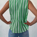Margovil Crewneck Sleeveless Striped Ruffle Bow Top