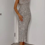 Margovil Spaghetti Strap Sequin Midi Party Dress