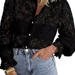 Margovil Ruffle Long Sleeves Button Up Lace Shirt