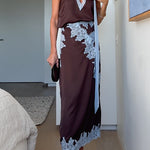 High Rise Lace Trim Satin Maxi Skirt