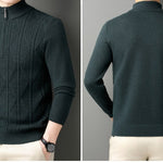 KZZ Men's solid color quarter-zip stand collar knit long-sleeved top