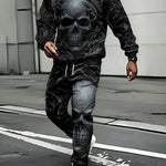KZZ Men's Halloween Skull Print Hoodie and Pants Set