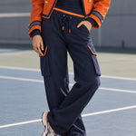 Retro Sporty Color-blocked Blue Cotton Pants