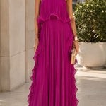 Margovil Strapless Tube Ruffle Hem Pleated Maxi Dress