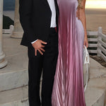 Margovil Strapless Tube Gradient Ombre Satin Maxi Party Dress