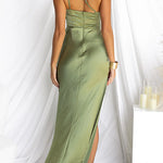 Sleeveless One Shoulder Ruched Side Slit Maxi Dress