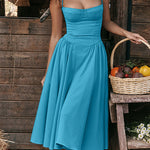 Margovil Spaghetti Strap Pocketed Corset Swing Midi Dress