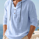 KZZ Men's Casual Long Sleeve Hooded Linen Shirt