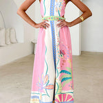 Halter Lace-up Backless Rio Print Maxi Dress