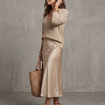 Luciana™ | Bias Fall Satin Skirt Knit Layer Set