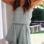 Margovil Off Shoulder Sleeveless Tie Waist Ruffle Romper