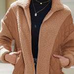 Fashion long sleeve cardigan zipper plush patchwork women's jacket