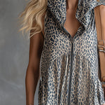 Stylish Urban Apricot-colored Leopard Print Hooded Chiffon Jumpsuit