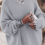 Loose lantern sleeve mid-length sweater