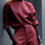 Long Sleeves Loose Solid Color Round-Neck Hoodies&Sweatshirt Tops