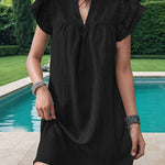 A-Line Loose Ruffled Solid Color Stand Collar Mini Dresses