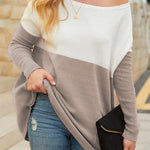Two Tone Drop Shoulder Patched Pocket Color Block Oversized Sweater