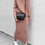 Nadorine Women's Casual Two Pieces Knitted Turtleneck Sweater Top Long Skirts Lounge Set