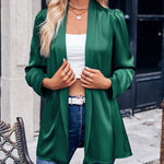 Solid Color Puff-Sleeve Open Blazer Shawl Collar Open Cardigan