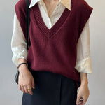 Soft Felt Loose Fit V Neck Sweater Vest