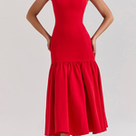 Graceful Silhouette Square Neck Wide Strap Drop Waist Midi Dress
