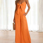 Ruffle Straps Crisscross Back Knot Front Slip Jumpsuit