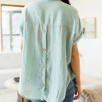 Short Sleeve V-Neck Shirt Button Down Back Irregular Hem T-Shirt Tops