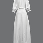 Half Sleeves Loose Belted Solid Color Deep V-Neck Maxi Dresses