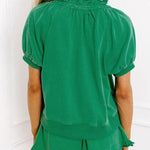 Women's Casual Half-zip Top and Ruffle Shorts Set