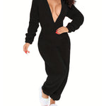 3D Ear Buttoned Flap Functional Fluffy Lounge Jumpsuit