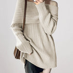 Off-Shoulder Plain Ribbed Sweater