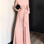 Women's 2 Piece Knit Lounge Set Long Sleeve Tie Waist Top and High Waisted Wide Leg Pants Casual Soft Sweatsuit with Pockets