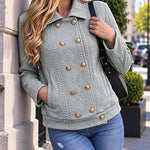 Women's Vintage Textured Argyle Lapel Double-Breasted Crop Jacket
