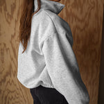 Women's Two-Way Zipper Front Stretchy Hem Coat Stand Collar Drop Shoulder Sweatshirt with Pockets