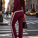Women's 2 Piece Set Two-Way Zipper Front Stand Collar Top and High Waist Straight Leg Pants Casual Tracksuit